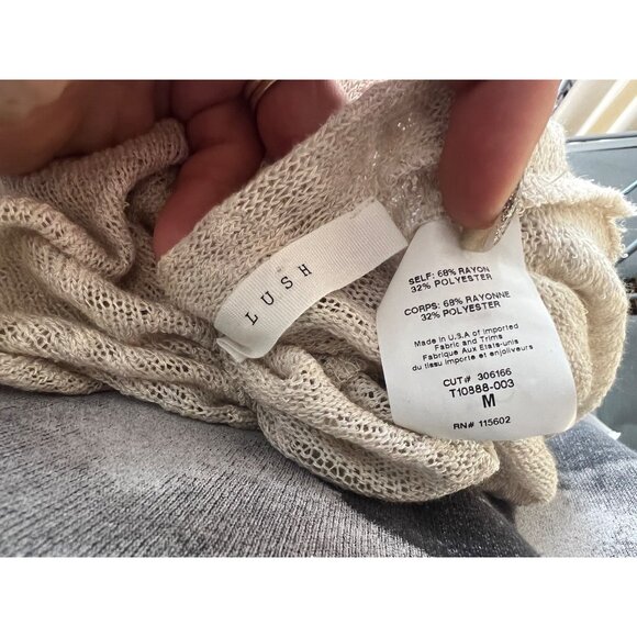 Lush Beige Long Sleeve Lightweight V-Back Knit Sweater Top - Picture 10 of 12